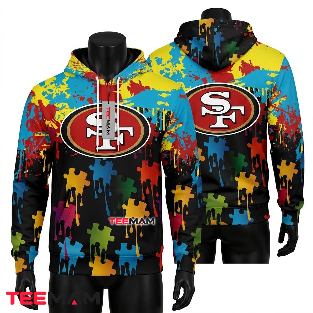 San Francisco 49ers 3D Hoodie Paint Splatter Puzzle Front