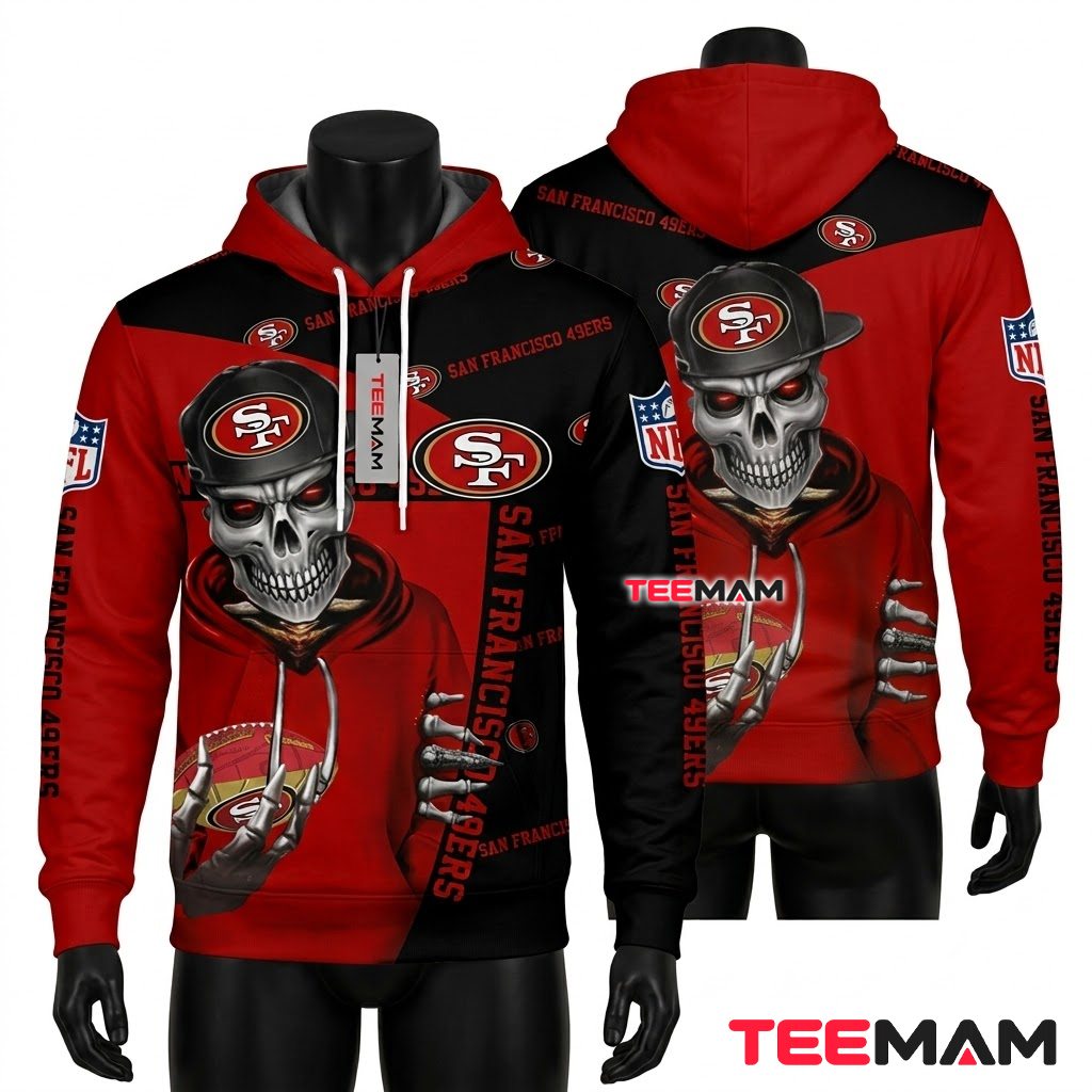 San Francisco 49ers 3D Hoodie Skull Cap Football Fan Front
