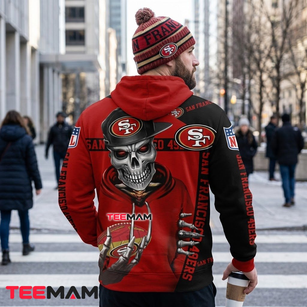 San Francisco 49ers 3D Hoodie Skull Cap Football Fan Version 3 San Francisco 49ers 3D Hoodie Skull Cap Football Fan Version 3