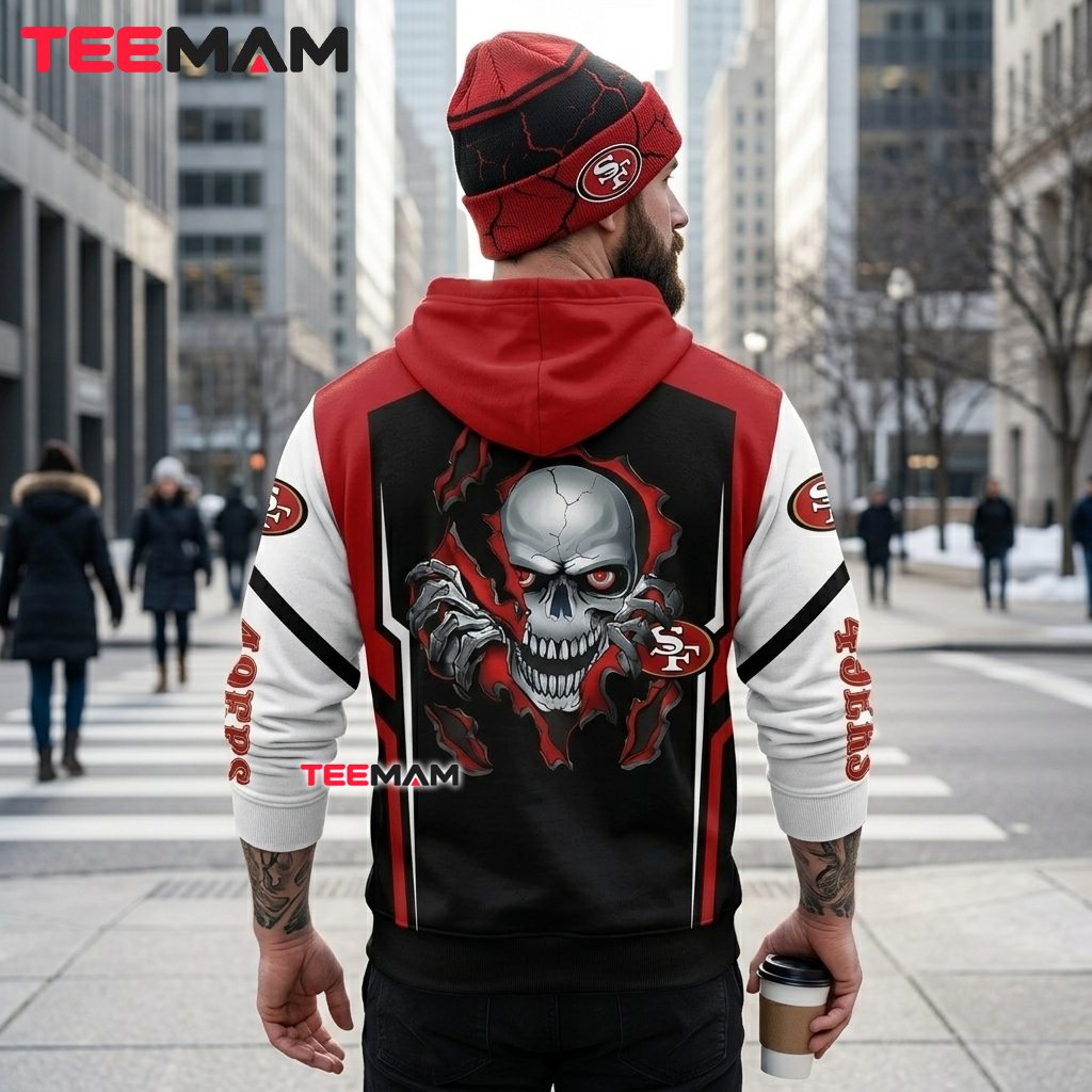San Francisco 49ers 3D Hoodie Skull Ripped Cracked Print Version 3 San Francisco 49ers 3D Hoodie Skull Ripped Cracked Print Version 3
