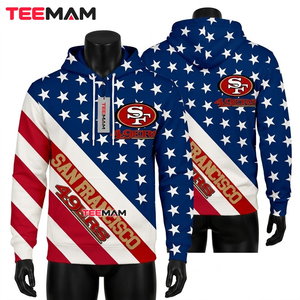 San Francisco 49ers 3D Hoodie Stars Stripes Patriotic Front