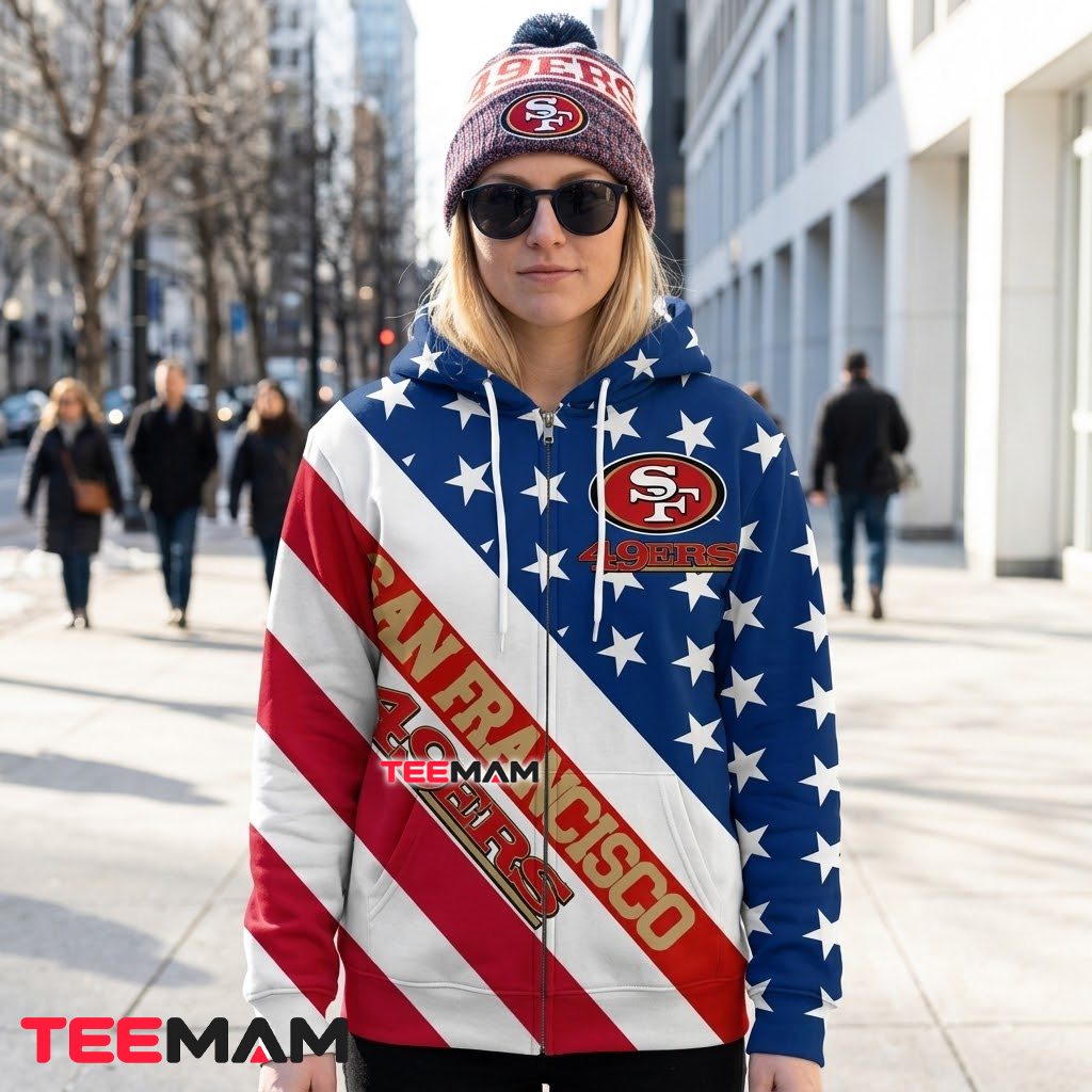 San Francisco 49ers 3D Hoodie Stars Stripes Patriotic Back San Francisco 49ers 3D Hoodie Stars Stripes Patriotic Back