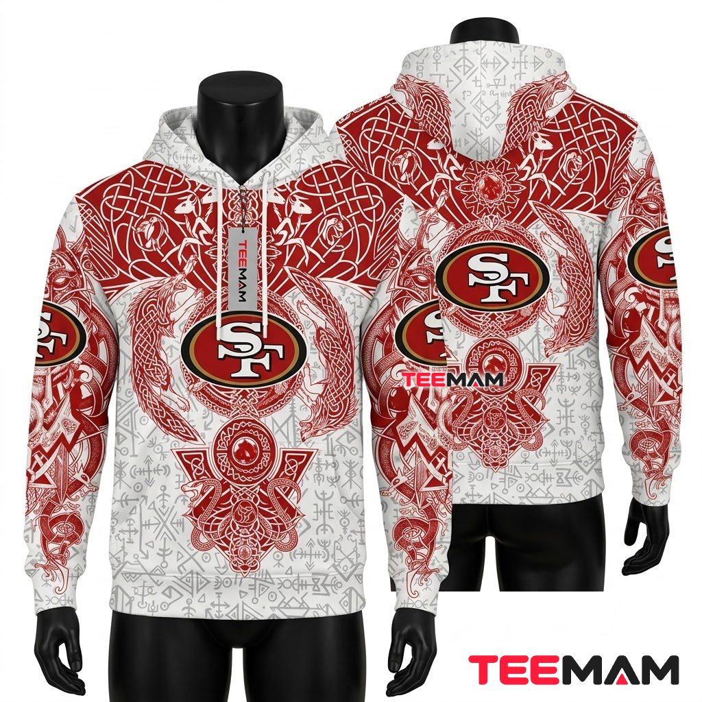 San Francisco 49ers 3D Hoodie Viking Wolf Celtic Style Front