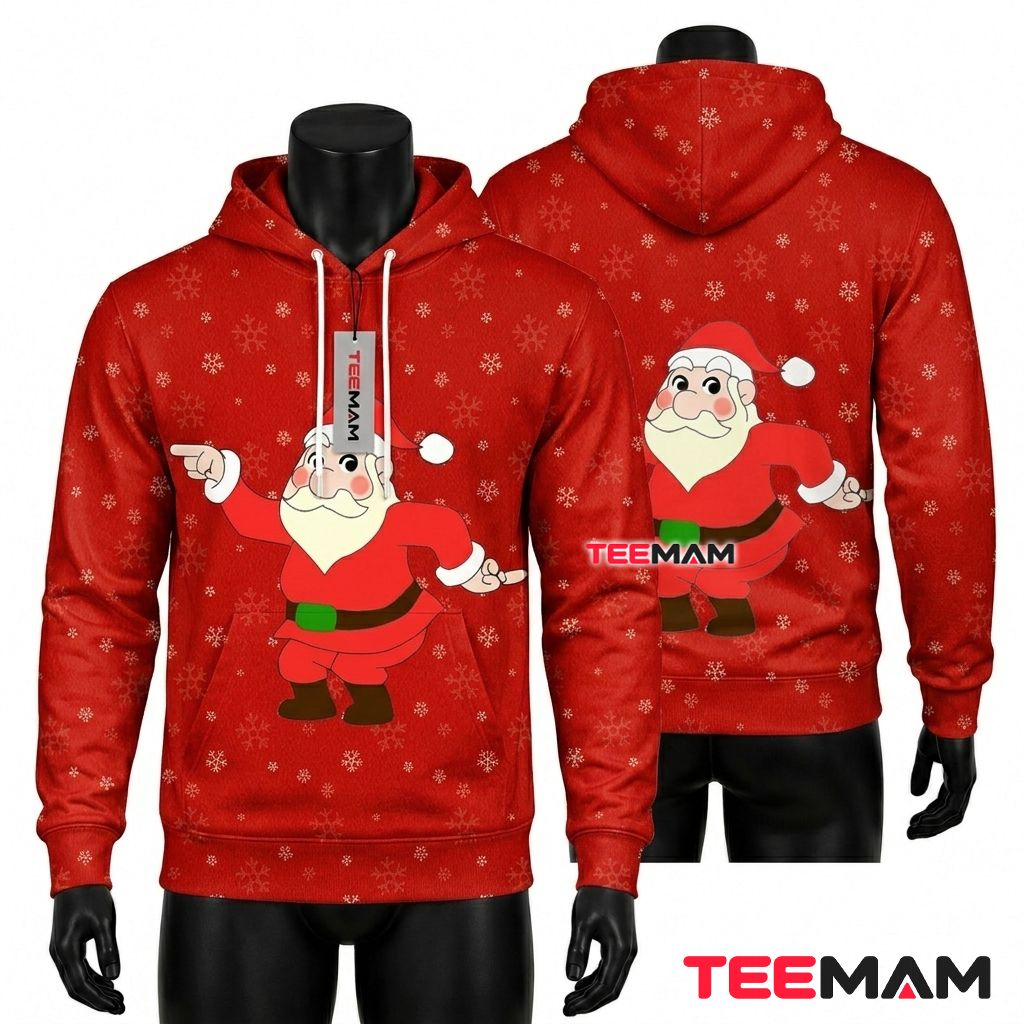 Santa Claus 3D Hoodie Dancing Snowflake Red Front