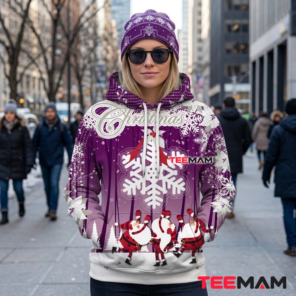 Santa Claus 3D Hoodie Purple Snowflake Merry Back Santa Claus 3D Hoodie Purple Snowflake Merry Back