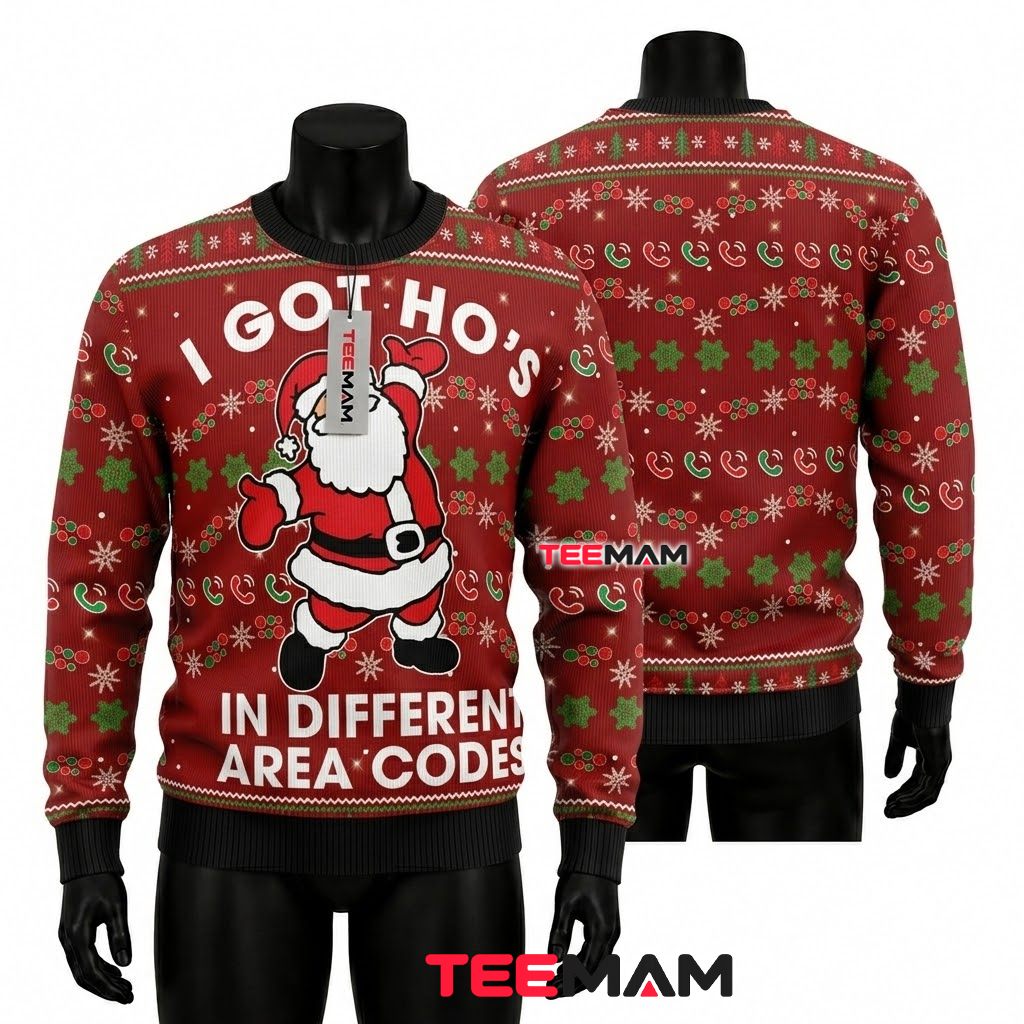 Santa Ugly Christmas Sweater Area Codes Funny Front