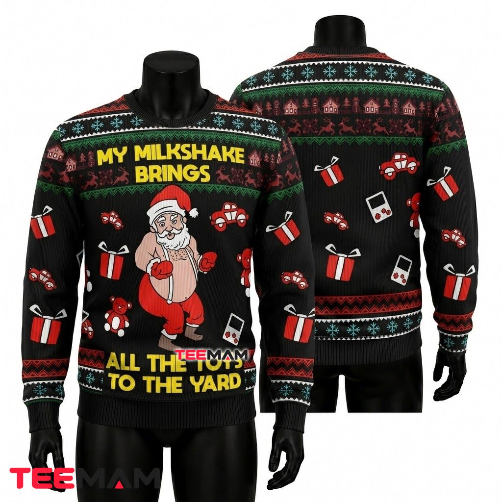 Santa Ugly Christmas Sweater Milkshake Brings Toys Front