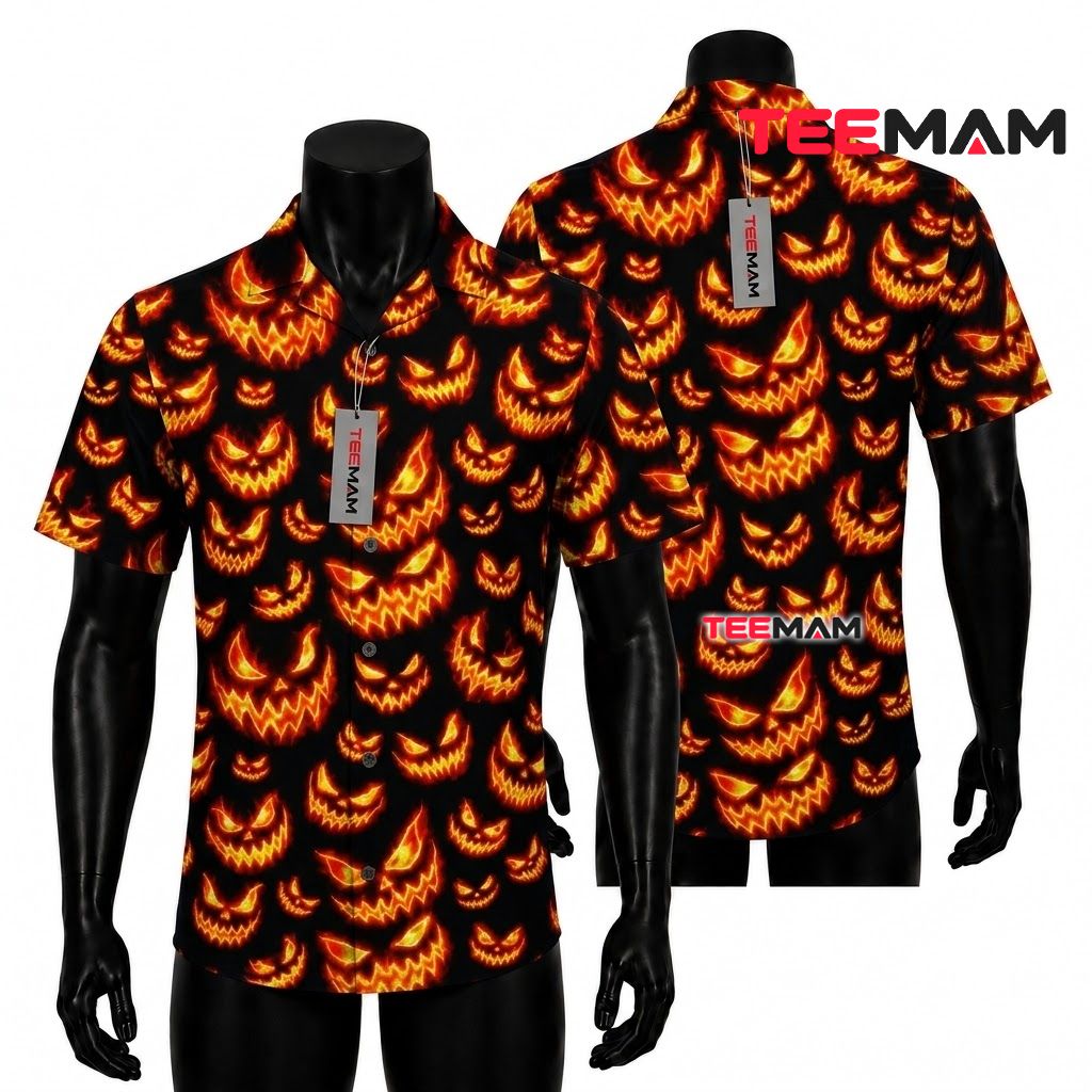 Scary Pumpkin Halloween Hawaiian Shirt Horror Spooky Wear