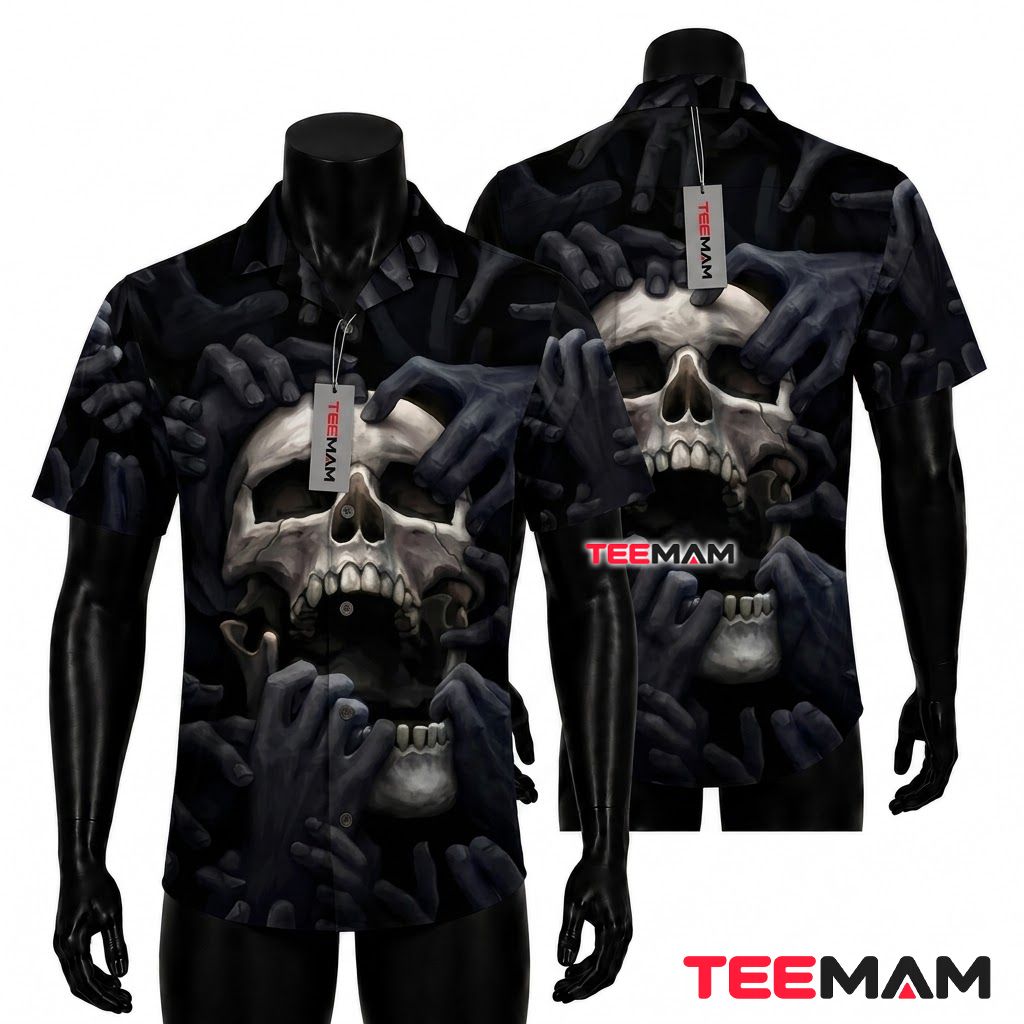 Skull Creepy Hands Halloween Hawaiian Shirt