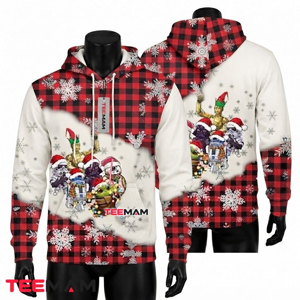 Star Wars 3D Hoodie Plaid Snowflake Santa Hat Front