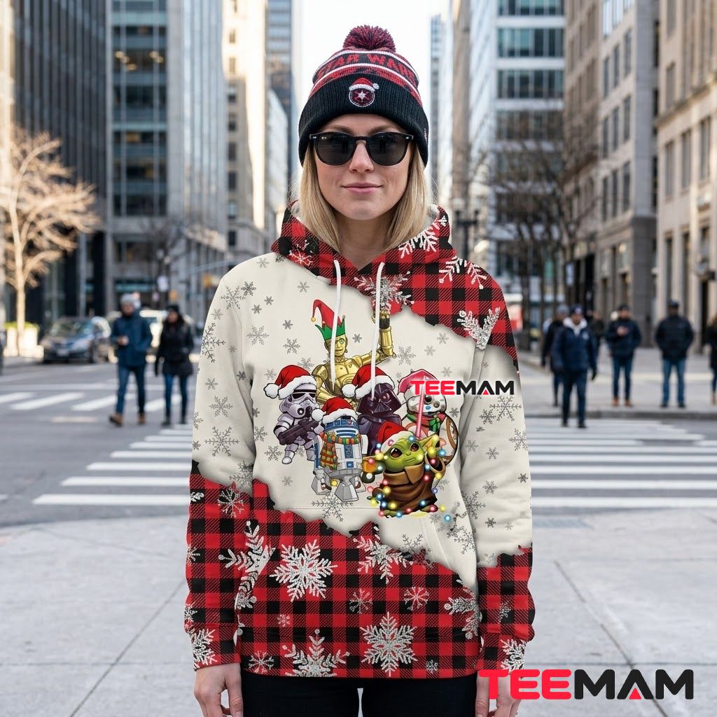 Star Wars 3D Hoodie Plaid Snowflake Santa Hat Back Star Wars 3D Hoodie Plaid Snowflake Santa Hat Back