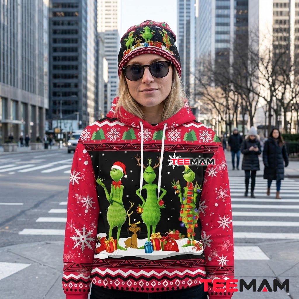 Tree Grinch 3D Hoodie Trio Gift Wrapping Red Back Tree Grinch 3D Hoodie Trio Gift Wrapping Red Back