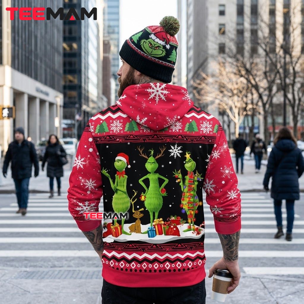 Tree Grinch 3D Hoodie Trio Gift Wrapping Red Version 3 Tree Grinch 3D Hoodie Trio Gift Wrapping Red Version 3