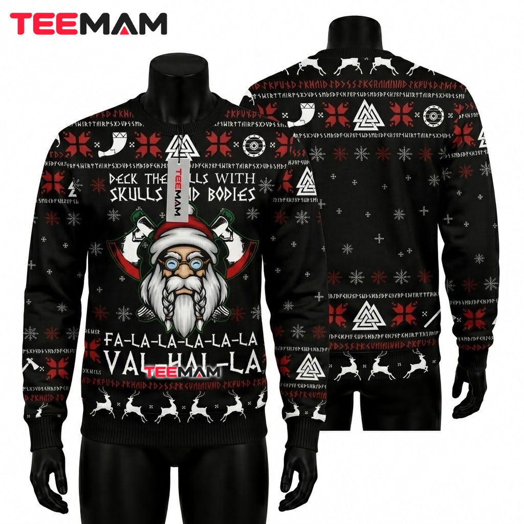 Viking Santa Ugly Christmas Sweater Valhalla Funny Front
