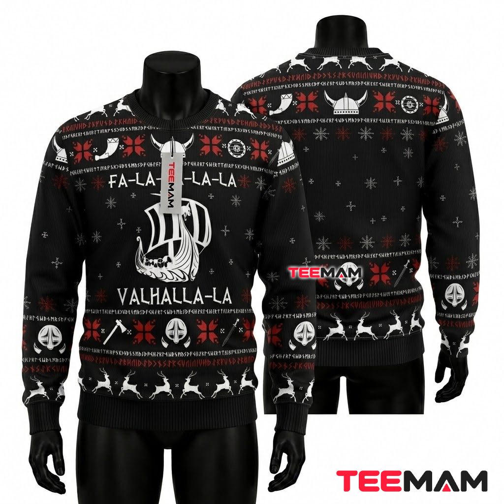 Viking Ship Ugly Christmas Sweater Valhalla Funny Front