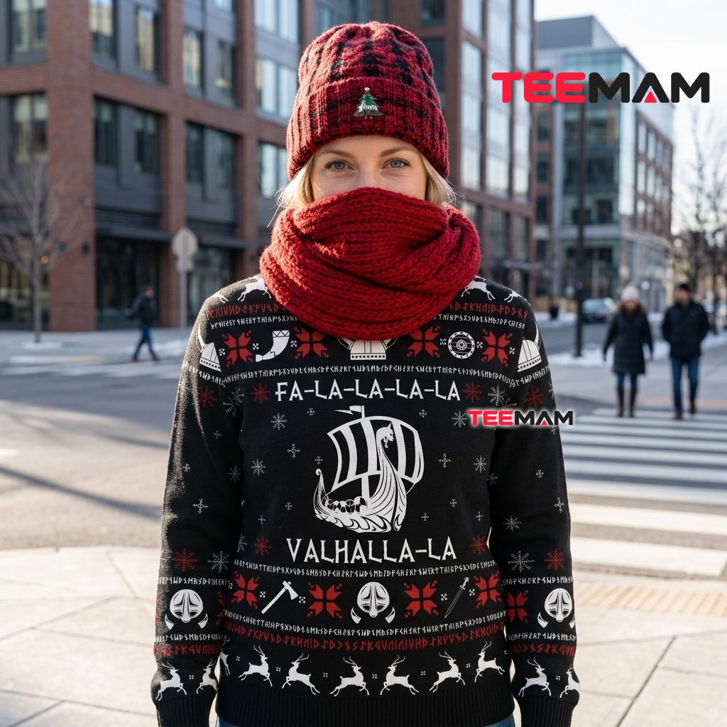 Viking Ship Ugly Christmas Sweater Valhalla Funny Back Viking Ship Ugly Christmas Sweater Valhalla Funny Back