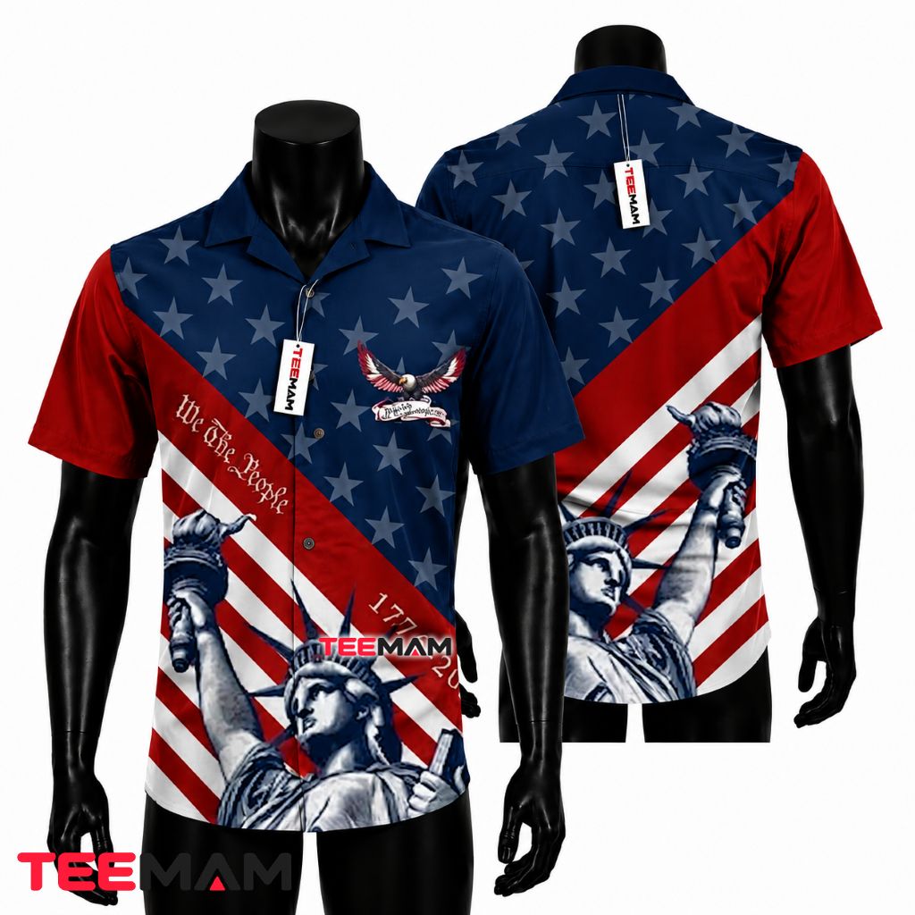 We The People 250th Anniversary Hawaiian Shirt Statue Liberty Diagonal Flag Front