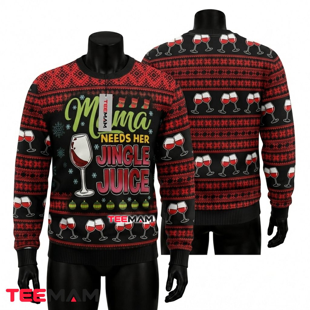 Wine Ugly Christmas Sweater Mama Jingle Juice Front