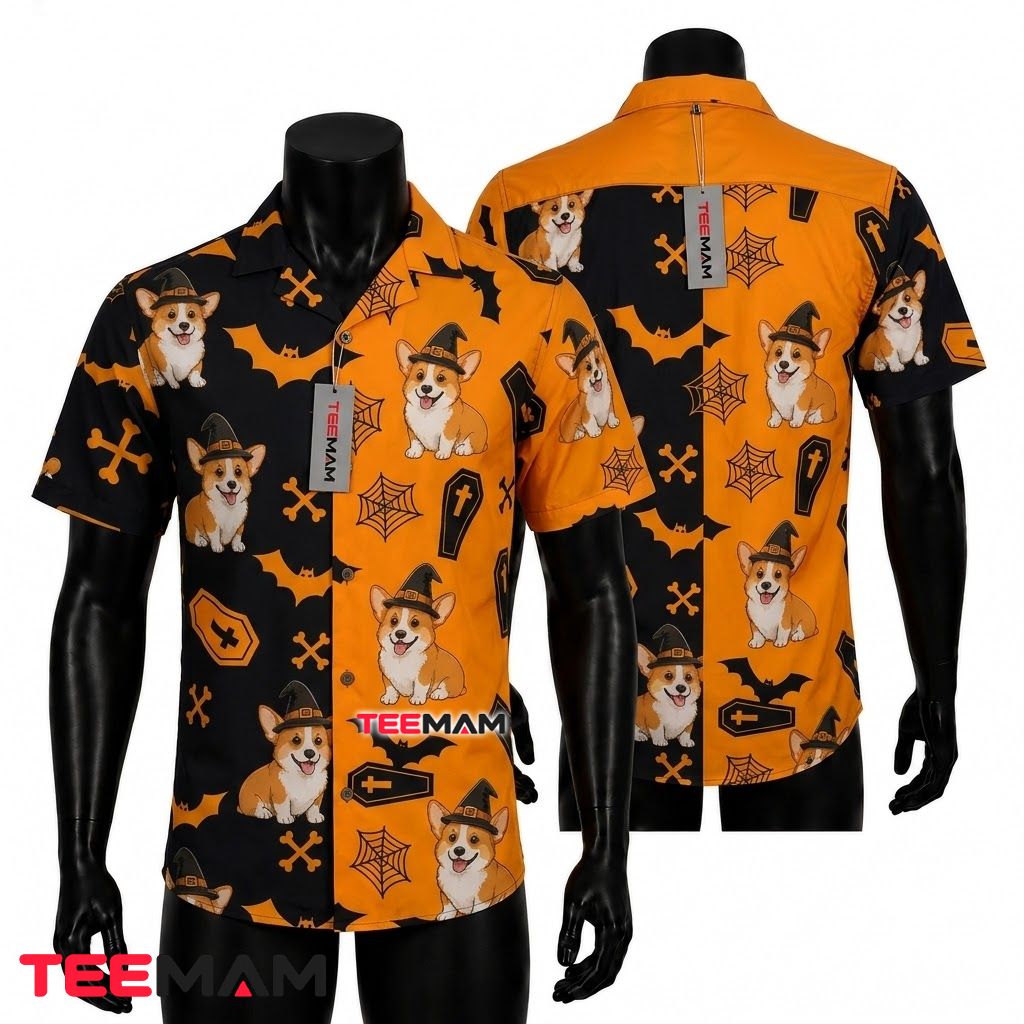 Witch Corgi Halloween Hawaiian Shirt