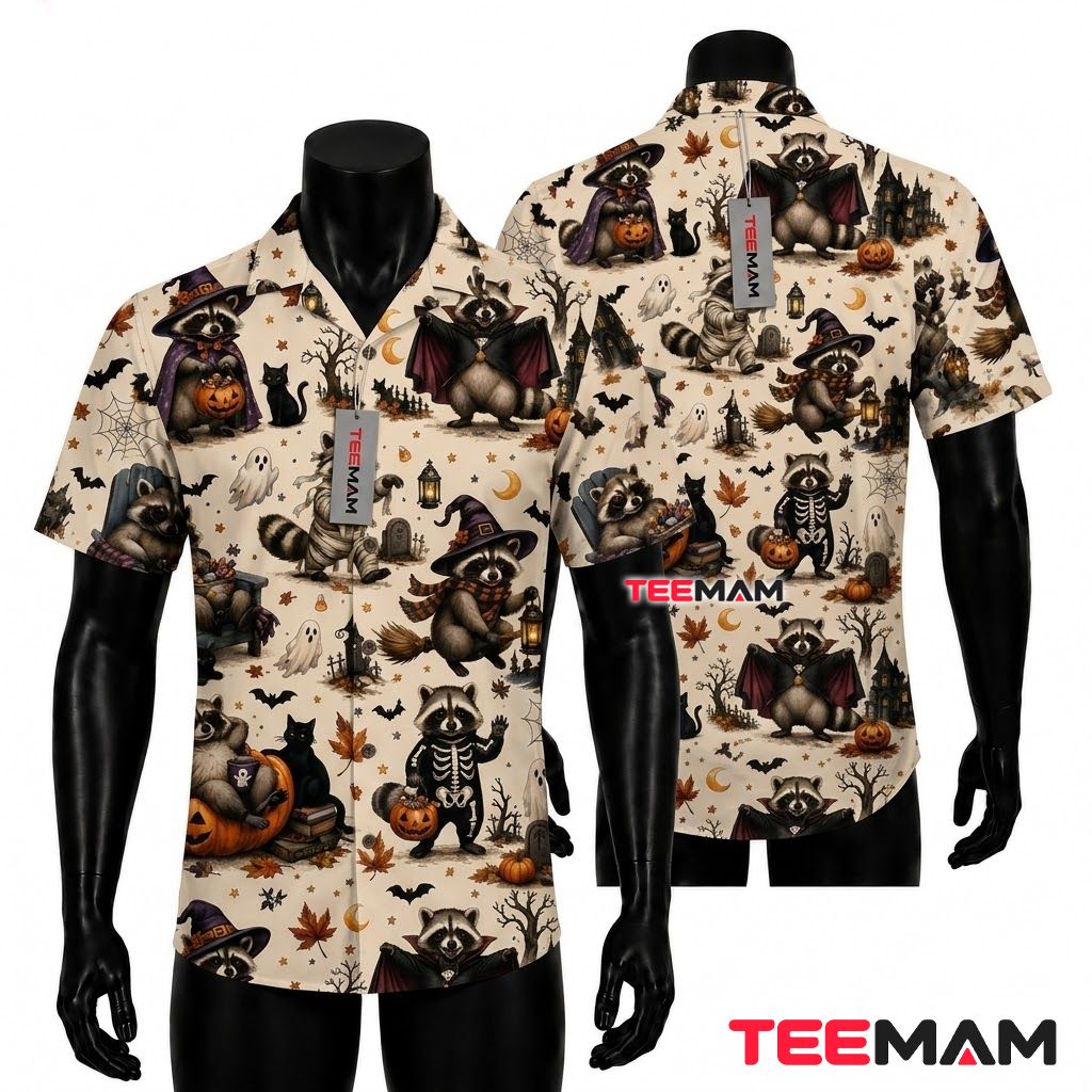 Witch Raccoon Halloween Hawaiian Shirt