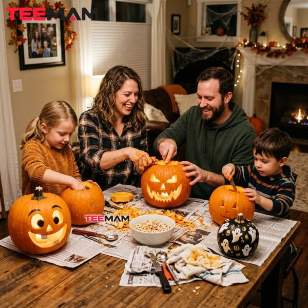 The History of the Jack-O'-Lantern: Why We Carve Pumpkins 18 American Family Carving Pumpkins On Halloween Night