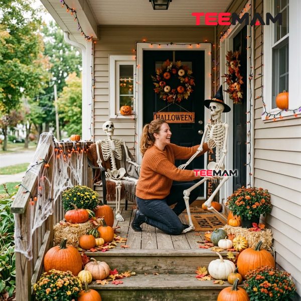 Early Halloween Decorator With Skeleton Decorations