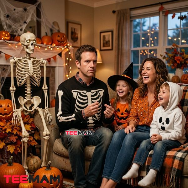 Skeleton Halloween Dad Joke Family Scene