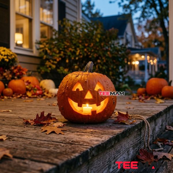 The History of the Jack-O'-Lantern: Why We Carve Pumpkins 12 Traditional Jack O Lantern On American Halloween Porch