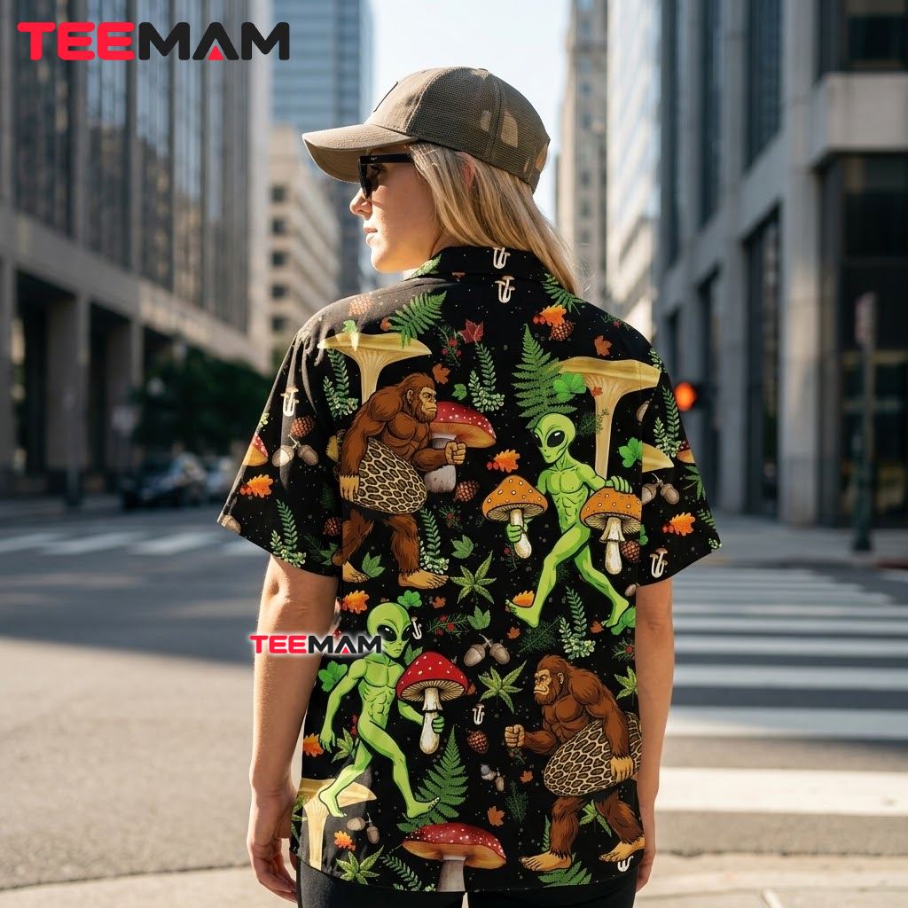 Alien Hawaiian Shirt Bigfoot Forest Mushroom Version 3 Alien Hawaiian Shirt Bigfoot Forest Mushroom Version 3