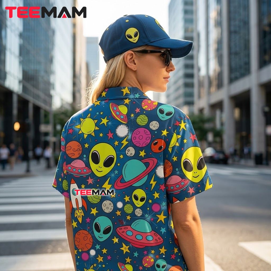 Alien Hawaiian Shirt Colorful Cartoon Planet Version 3 Alien Hawaiian Shirt Colorful Cartoon Planet Version 3