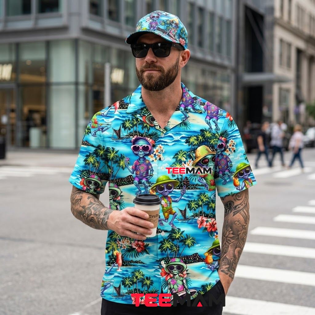 Alien Hawaiian Shirt Island Vacation Blue Back Alien Hawaiian Shirt Island Vacation Blue Back