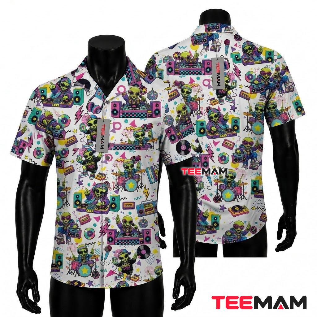 Alien Hawaiian Shirt Retro DJ Music Front