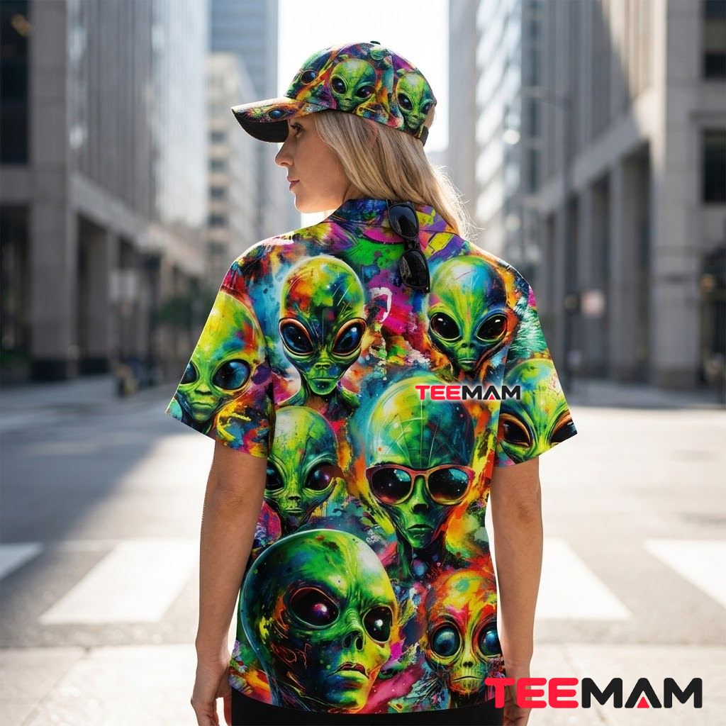 Alien Hawaiian Shirt Watercolor Face Portrait Version 3 Alien Hawaiian Shirt Watercolor Face Portrait Version 3