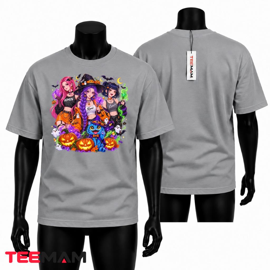 Anime Witch Halloween T-Shirt Girls Spooky Cat Pumpkin