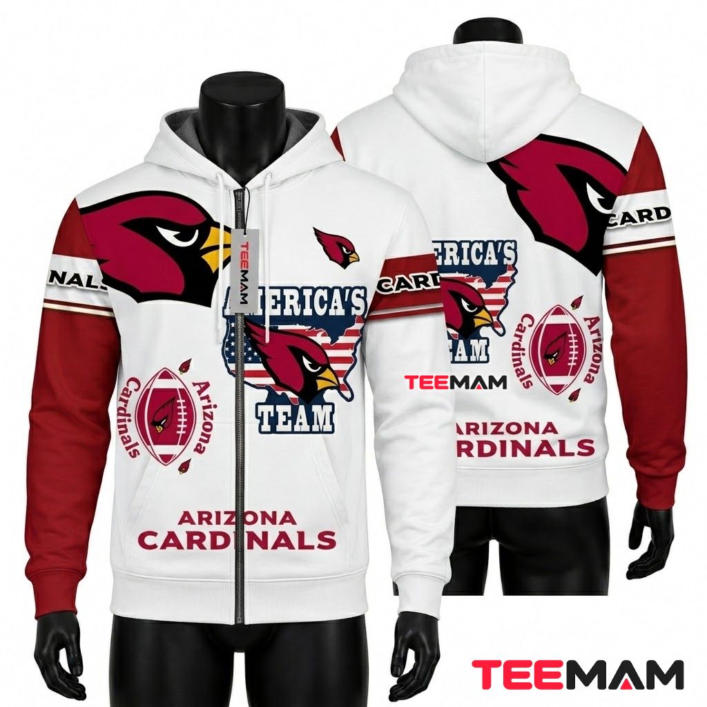 Arizona Cardinals 3D Hoodie Americas Team USA Map White Front