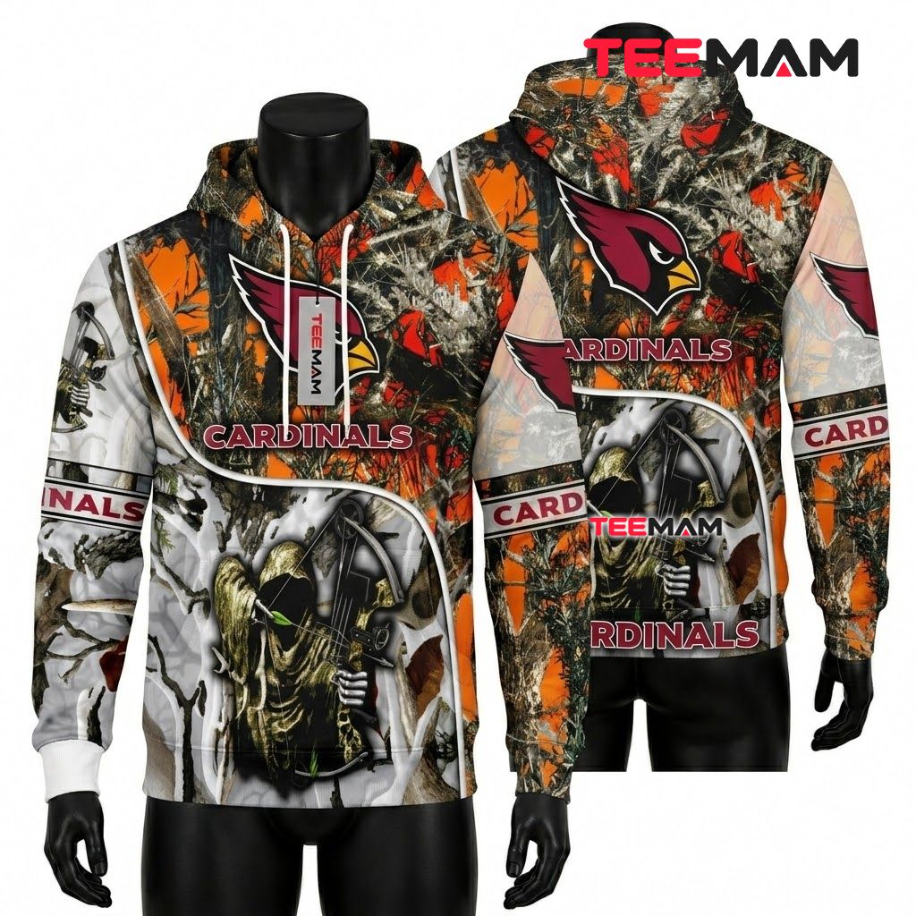 Arizona Cardinals 3D Hoodie Bow Hunting Grim Reaper Split Print Front
