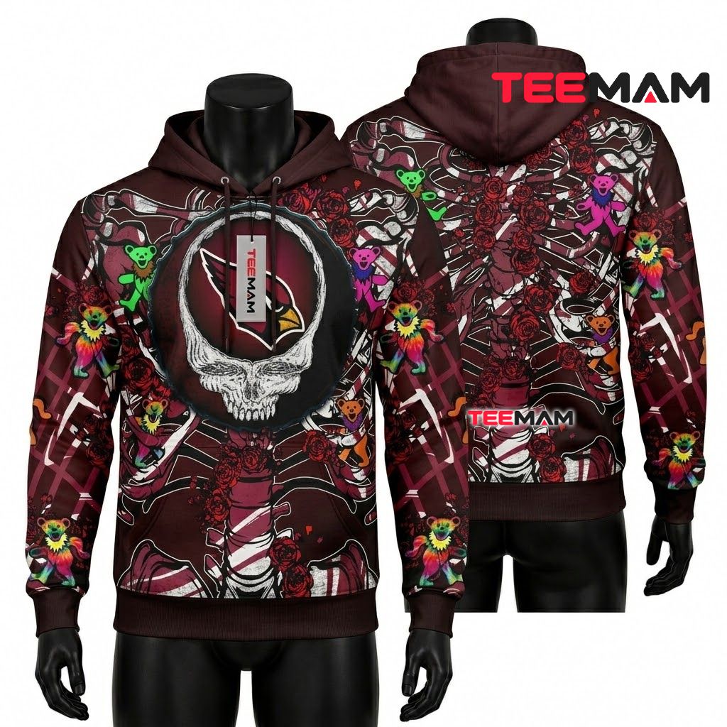 Arizona Cardinals 3D Hoodie Grateful Dead Bears Rib Cage Front