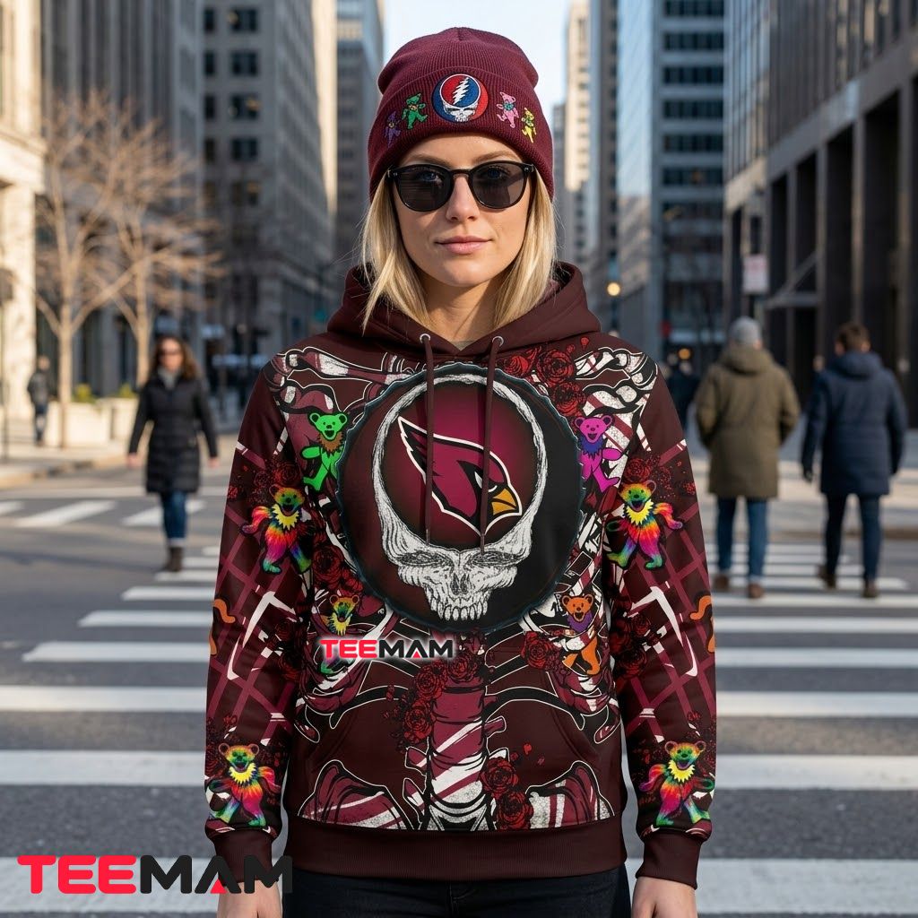 Arizona Cardinals 3D Hoodie Grateful Dead Bears Rib Cage Back Arizona Cardinals 3D Hoodie Grateful Dead Bears Rib Cage Back