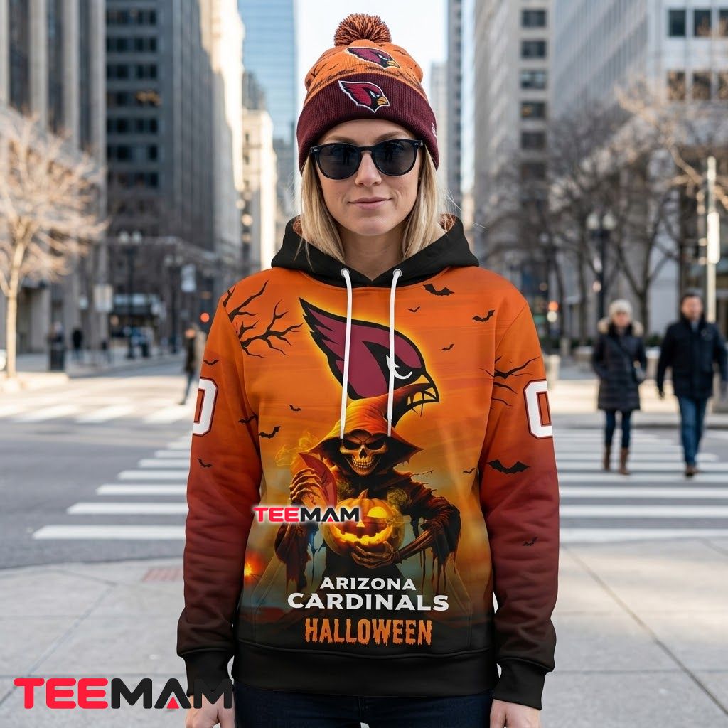 Arizona Cardinals 3D Hoodie Halloween Skull Reaper Pumpkin Back Arizona Cardinals 3D Hoodie Halloween Skull Reaper Pumpkin Back