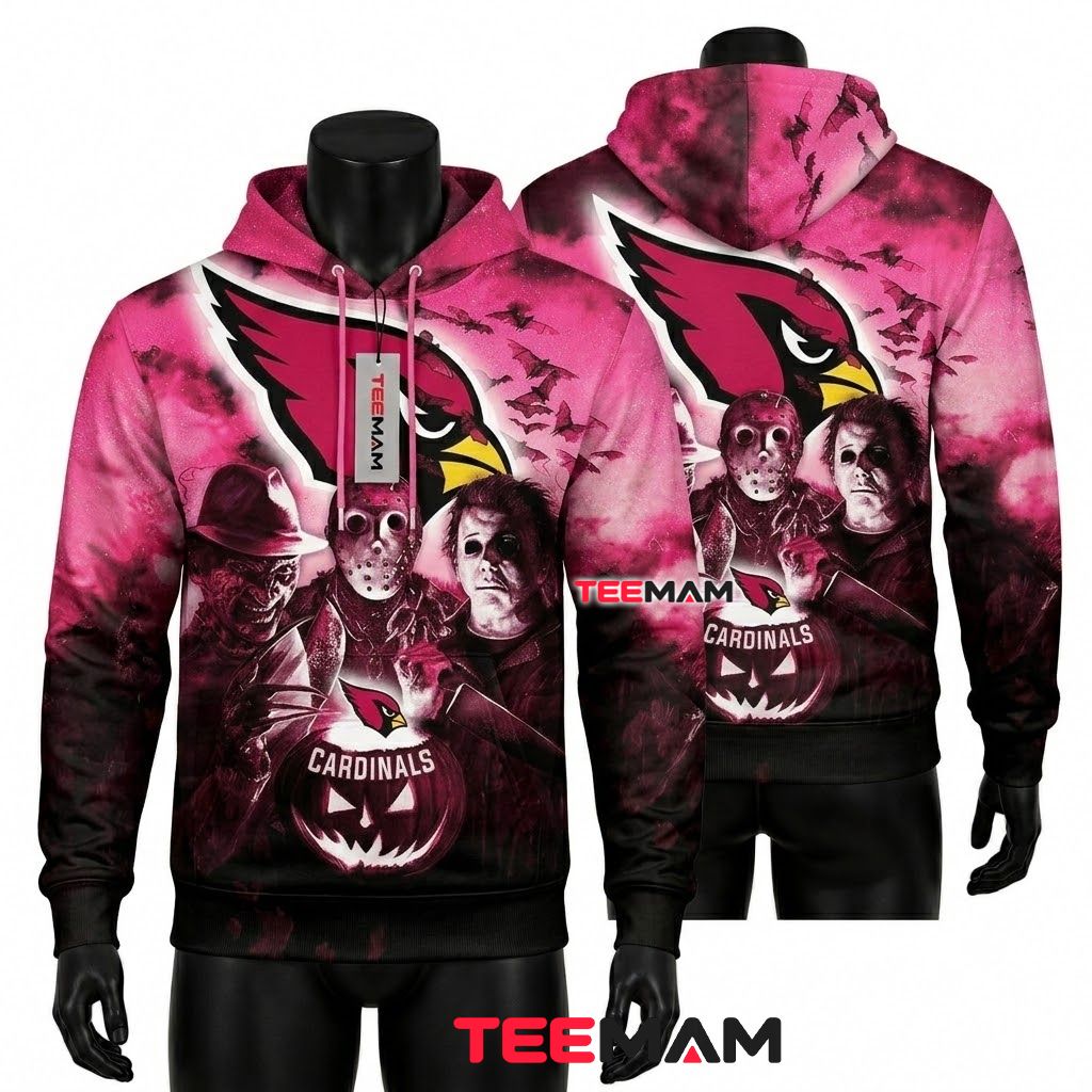 Arizona Cardinals 3D Hoodie Horror Freddy Jason Michael Myers Front