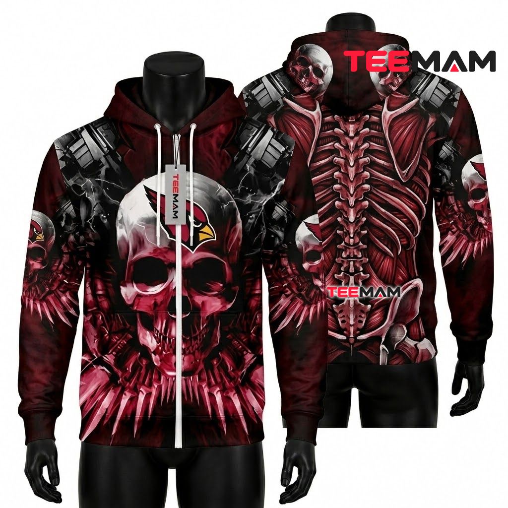 Arizona Cardinals 3D Hoodie Lightning Bolt Skull Storm Front