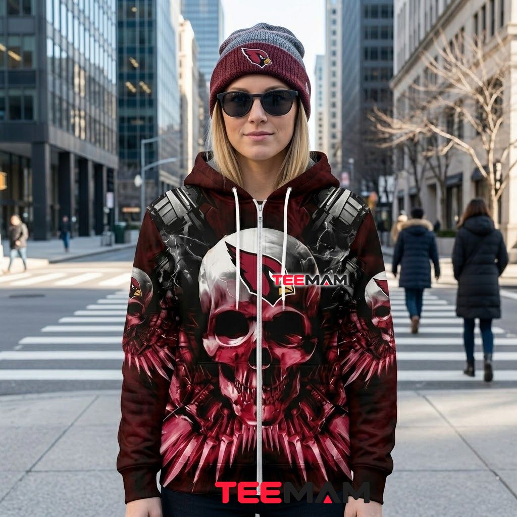 Arizona Cardinals 3D Hoodie Lightning Bolt Skull Storm Back Arizona Cardinals 3D Hoodie Lightning Bolt Skull Storm Back