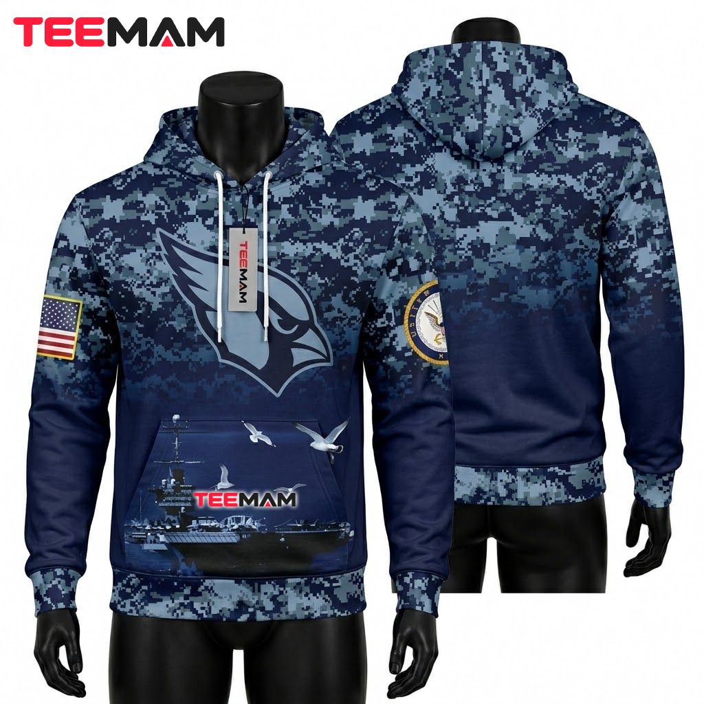 Arizona Cardinals 3D Hoodie Navy Camouflage Us Navy Aircraft Carrier Design Front