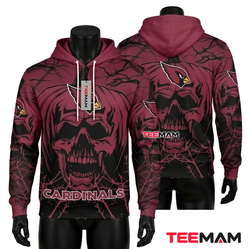 Arizona Cardinals 3D Hoodie Pumpkin Skull Spiderweb Halloween Front