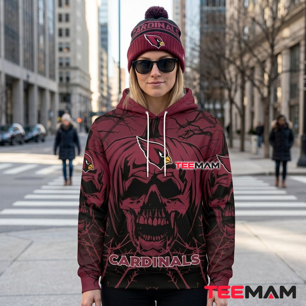 Arizona Cardinals 3D Hoodie Pumpkin Skull Spiderweb Halloween Back Arizona Cardinals 3D Hoodie Pumpkin Skull Spiderweb Halloween Back