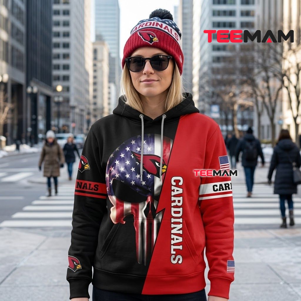 Arizona Cardinals 3D Hoodie Punisher Skull Flag Split Back Arizona Cardinals 3D Hoodie Punisher Skull Flag Split Back