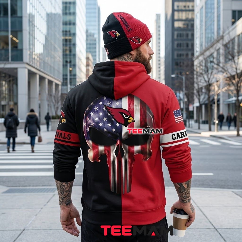 Arizona Cardinals 3D Hoodie Punisher Skull Flag Split Version 3 Arizona Cardinals 3D Hoodie Punisher Skull Flag Split Version 3