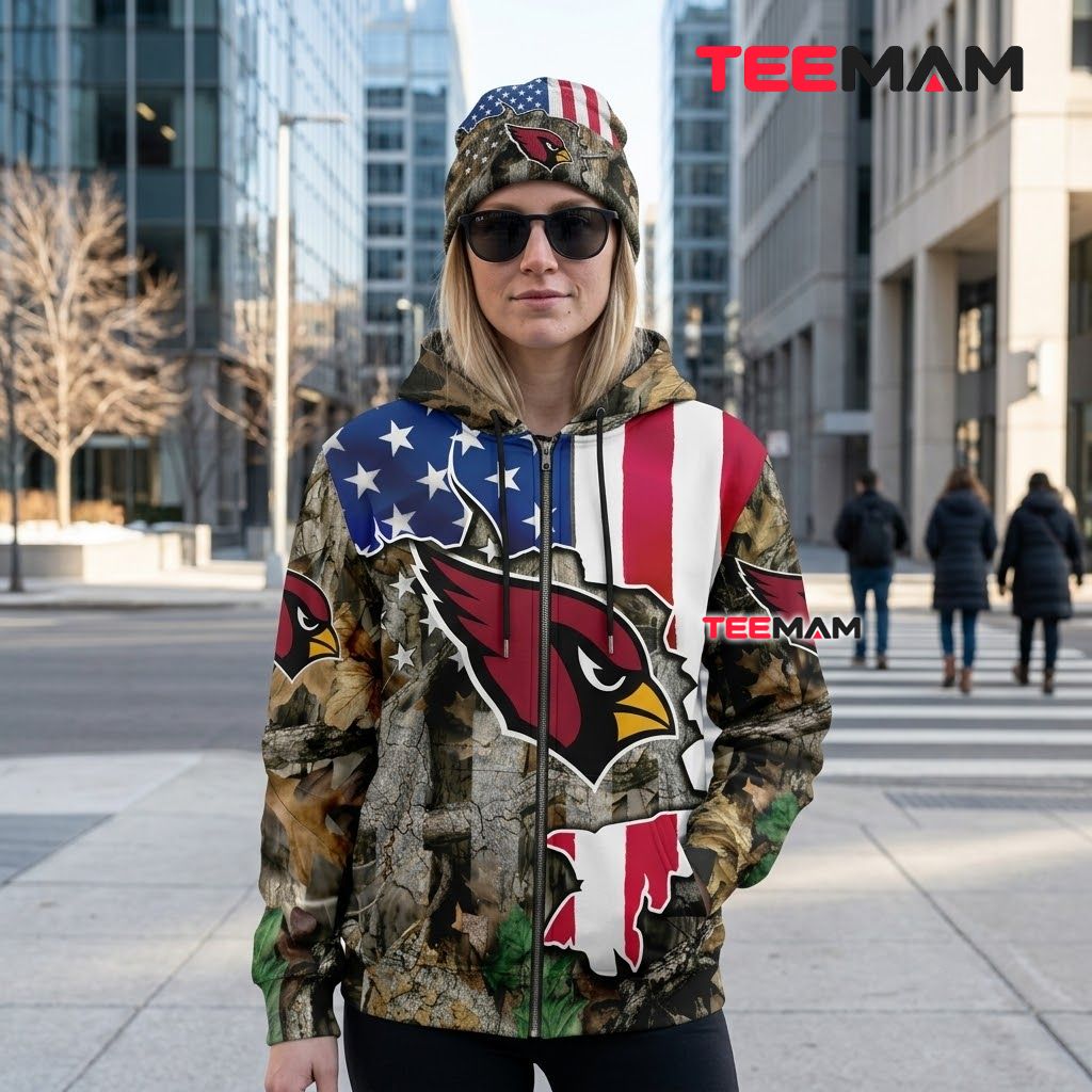 Arizona Cardinals 3D Hoodie Realtree Camo American Flag Split Design Back Arizona Cardinals 3D Hoodie Realtree Camo American Flag Split Design Back