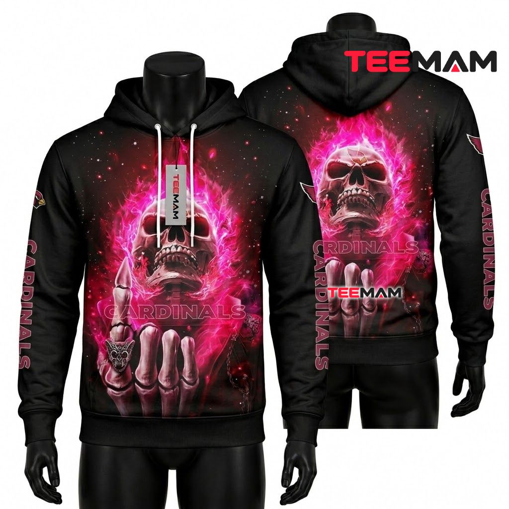 Arizona Cardinals 3D Hoodie Rock Hand Skull Cosmic Galaxy Front