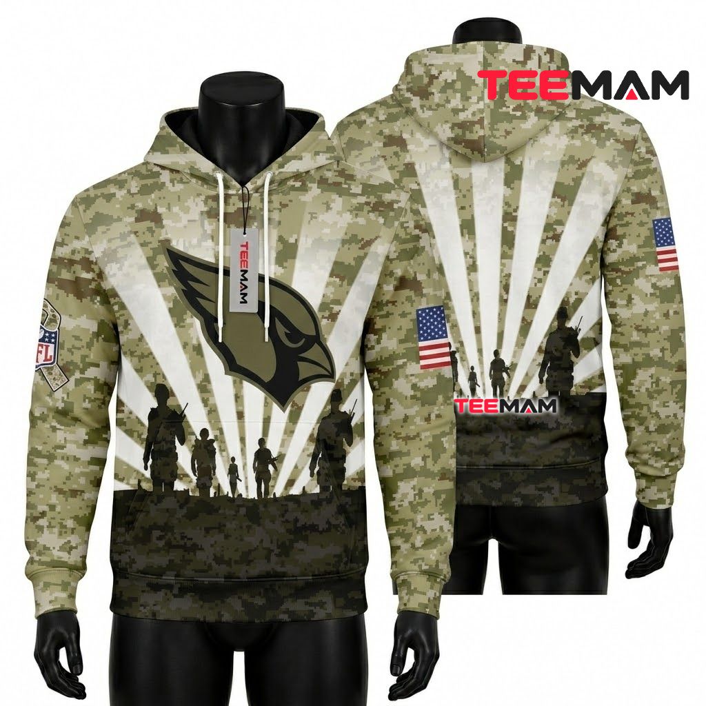Arizona Cardinals 3D Hoodie Salute To Service Soldier Silhouette Front